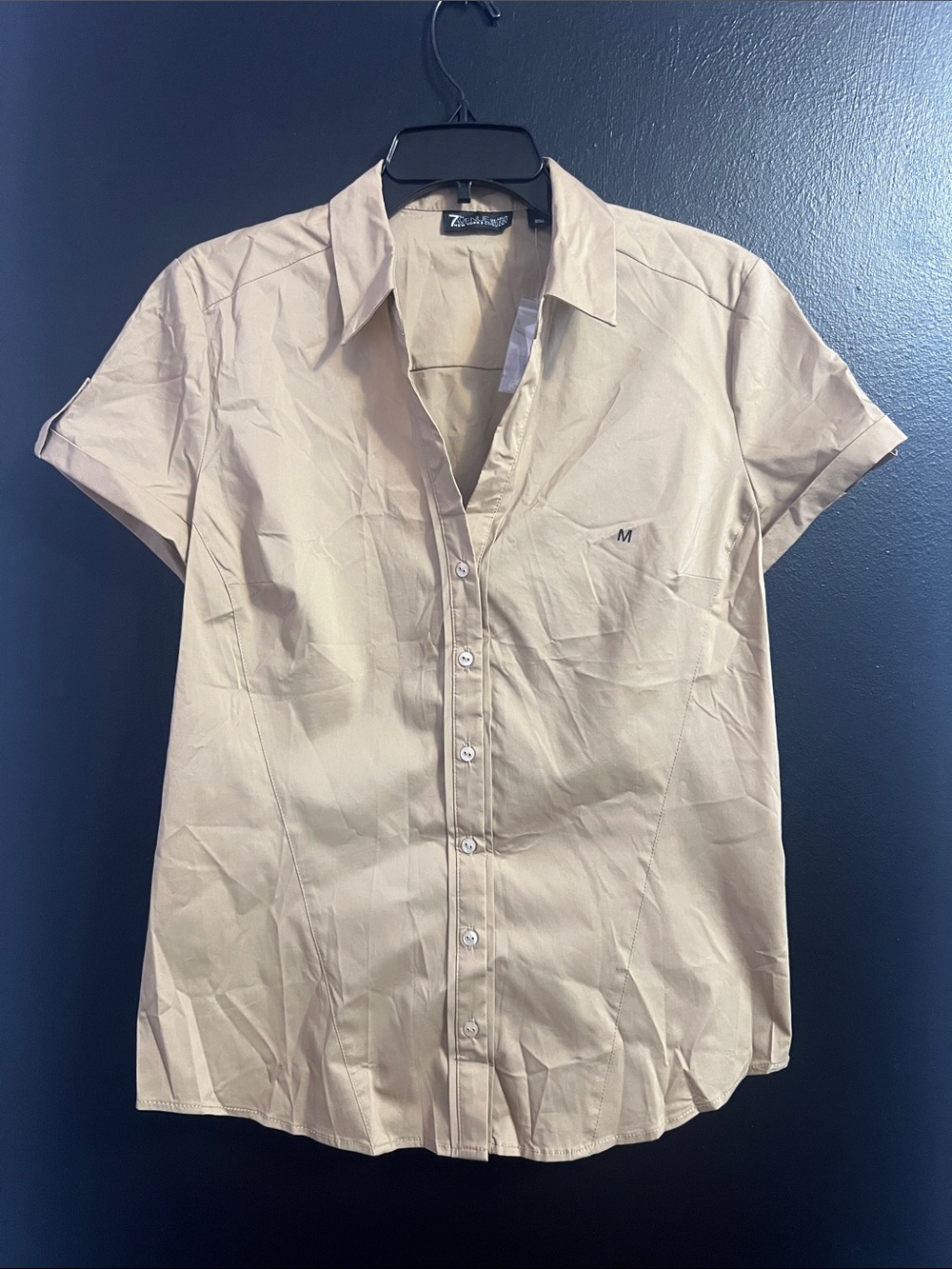 NY&Co Khaki Short-Sleeve Button-Up Blouse